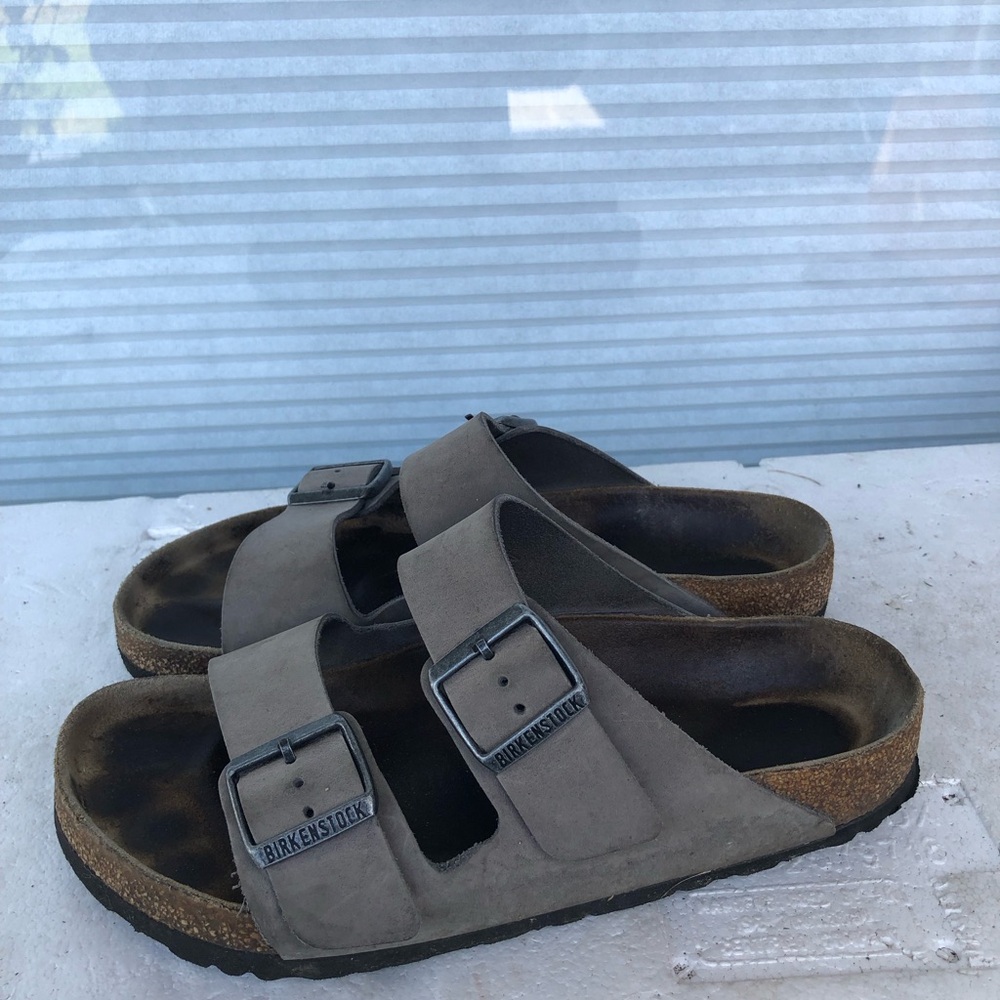 Birkenstock Arizona Two Strap Vegan Sandals Dust Grey Taupe Mens 6Womens 8 - Picture 2 of 15